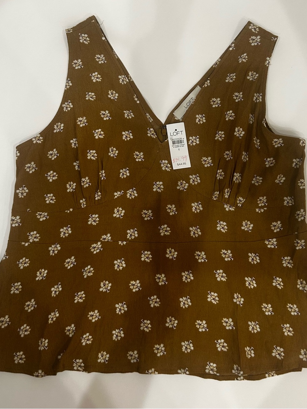LOFT Brown Floral V-Neck lightweight Peplum Top
